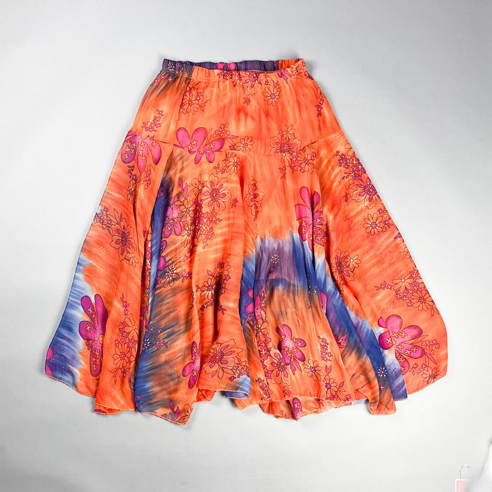 Vibrant Orange Floral Maxi Skirt